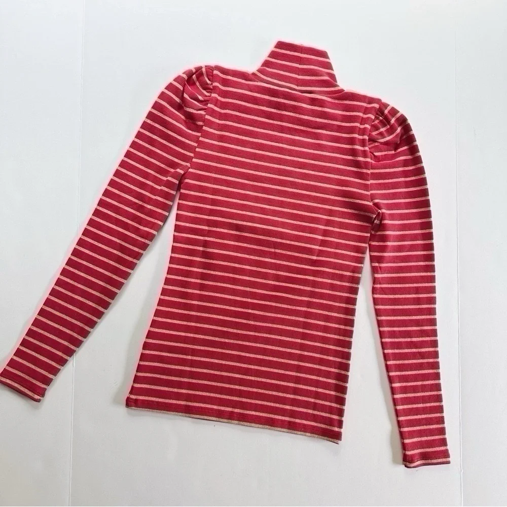 J.Crew Factory Red Gold Stripe Ribbed Top